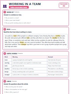 First page of Talk: Working in a Team, A2 lesson plan