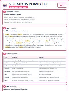 First page of Talk: AI Chatbots in Daily Life, B1 lesson plan
