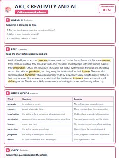 First page of Talk: Art, Creativity and AI, B1 lesson plan