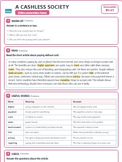 First page of Talk: A Cashless Society, B1 lesson plan