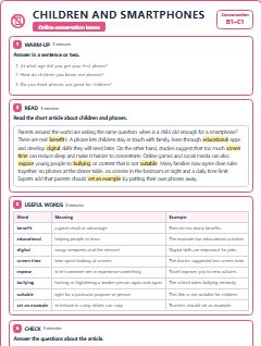 First page of Talk: Children and Smartphones, B1 lesson plan