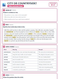 First page of Talk: City or Countryside?, B1 lesson plan