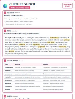 First page of Talk: Culture Shock, B1 lesson plan