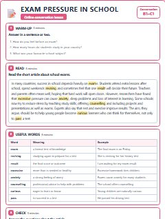 First page of Talk: Exam Pressure in School, B1 lesson plan