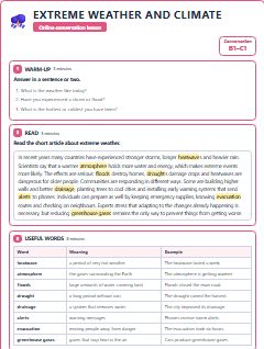 First page of Talk: Extreme Weather and Climate, B1 lesson plan