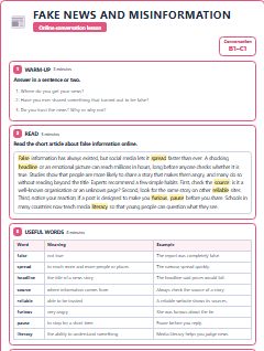 First page of Talk: Fake News and Misinformation, B1 lesson plan