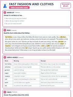 First page of Talk: Fast Fashion and Clothes, B1 lesson plan