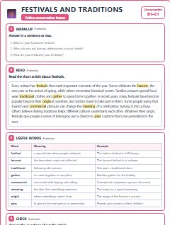 First page of Talk: Festivals and Traditions, B1 lesson plan