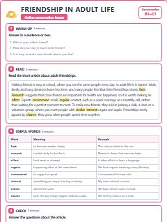 First page of Talk: Friendship in Adult Life, B1 lesson plan