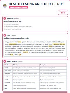 First page of Talk: Healthy Eating and Food Trends, B1 lesson plan
