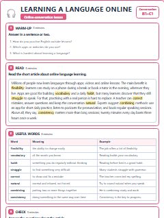 First page of Talk: Learning a Language Online, B1 lesson plan