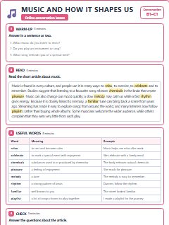 First page of Talk: Music and How It Shapes Us, B1 lesson plan