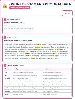 First page of Talk: Online Privacy and Personal Data, B1 lesson plan