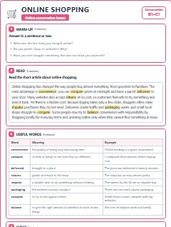 First page of Talk: Online Shopping, B1 lesson plan
