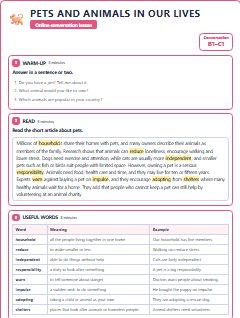 First page of Talk: Pets and Animals in Our Lives, B1 lesson plan