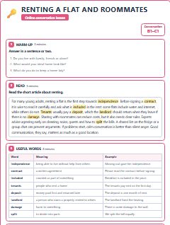 First page of Talk: Renting a Flat and Roommates, B1 lesson plan