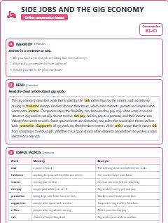 First page of Talk: Side Jobs and the Gig Economy, B1 lesson plan