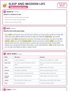 First page of Talk: Sleep and Modern Life, B1 lesson plan