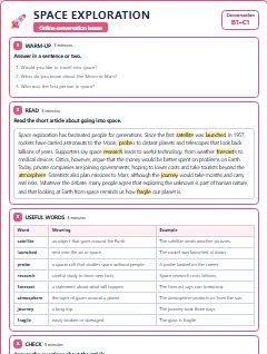 First page of Talk: Space Exploration, B1 lesson plan