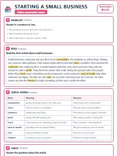 First page of Talk: Starting a Small Business, B1 lesson plan