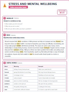 First page of Talk: Stress and Mental Wellbeing, B1 lesson plan