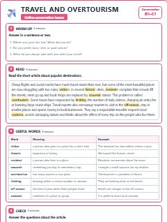 First page of Talk: Travel and Overtourism, B1 lesson plan