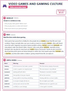 First page of Talk: Video Games and Gaming Culture, B1 lesson plan