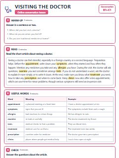 First page of Talk: Visiting the Doctor, B1 lesson plan