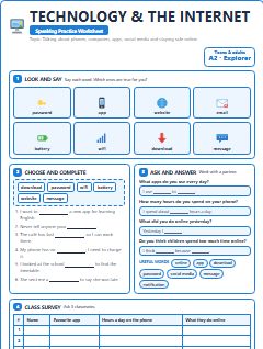 First page of Technology & the Internet, A2 worksheet