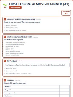First page of First Lesson: Almost-Beginner (A1), A1 lesson plan