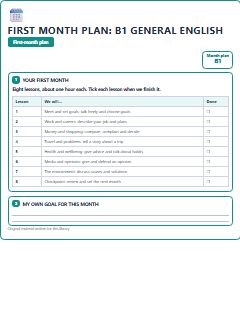 First page of First Month Plan: B1 General English, B1 lesson plan