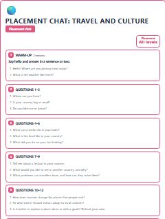 First page of Placement Chat: Travel and Culture, A1 lesson plan