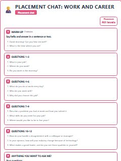 First page of Placement Chat: Work and Career, A1 lesson plan