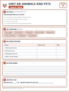 First page of Unit 08: Animals and Pets, A1 lesson plan