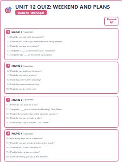 First page of Unit 12 Quiz: Weekend and Plans, A1 activity bank