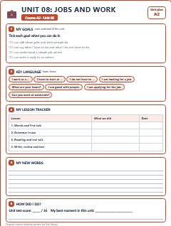 First page of Unit 08: Jobs and Work, A2 lesson plan