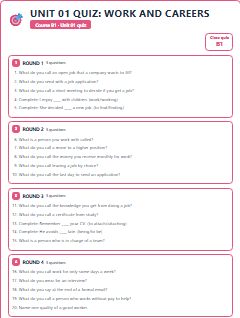 First page of Unit 01 Quiz: Work and Careers, B1 activity bank