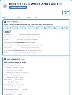 First page of Unit 01 Test: Work and Careers, B1 assessment