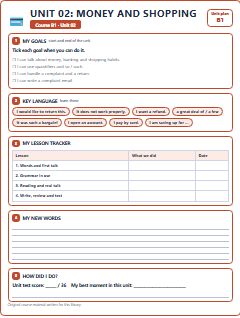 First page of Unit 02: Money and Shopping, B1 lesson plan