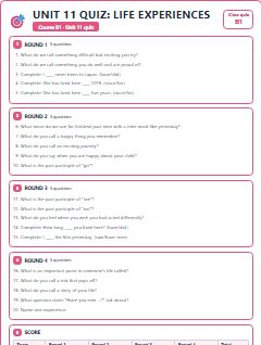 First page of Unit 11 Quiz: Life Experiences, B1 activity bank
