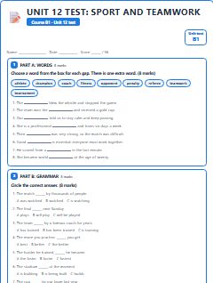 First page of Unit 12 Test: Sport and Teamwork, B1 assessment