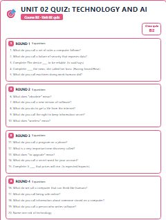 First page of Unit 02 Quiz: Technology and AI, B2 activity bank