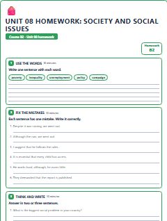 First page of Unit 08 Homework: Society and Social Issues, B2 worksheet