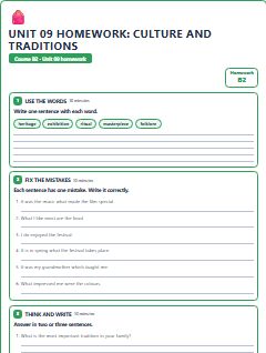 First page of Unit 09 Homework: Culture and Traditions, B2 worksheet