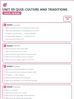 First page of Unit 09 Quiz: Culture and Traditions, B2 activity bank