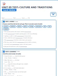 First page of Unit 09 Test: Culture and Traditions, B2 assessment