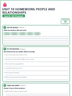 First page of Unit 10 Homework: People and Relationships, B2 worksheet