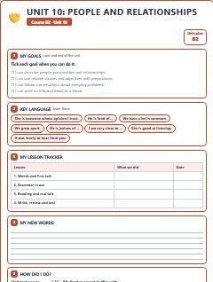First page of Unit 10: People and Relationships, B2 lesson plan