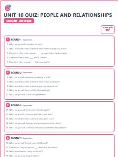 First page of Unit 10 Quiz: People and Relationships, B2 activity bank