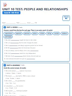 First page of Unit 10 Test: People and Relationships, B2 assessment